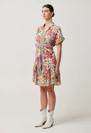 CLEMENTINE LINENVISCOSE PLACEMENT PRINT SHIRTDRESS - AZALEA