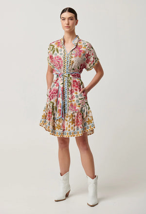 CLEMENTINE LINENVISCOSE PLACEMENT PRINT SHIRTDRESS - AZALEA