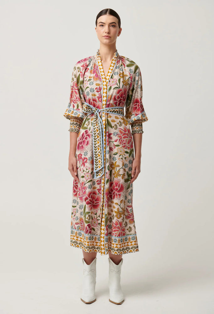 CARMEN VISCOSE LINEN PLACMENT PRINT MAXI DRESS