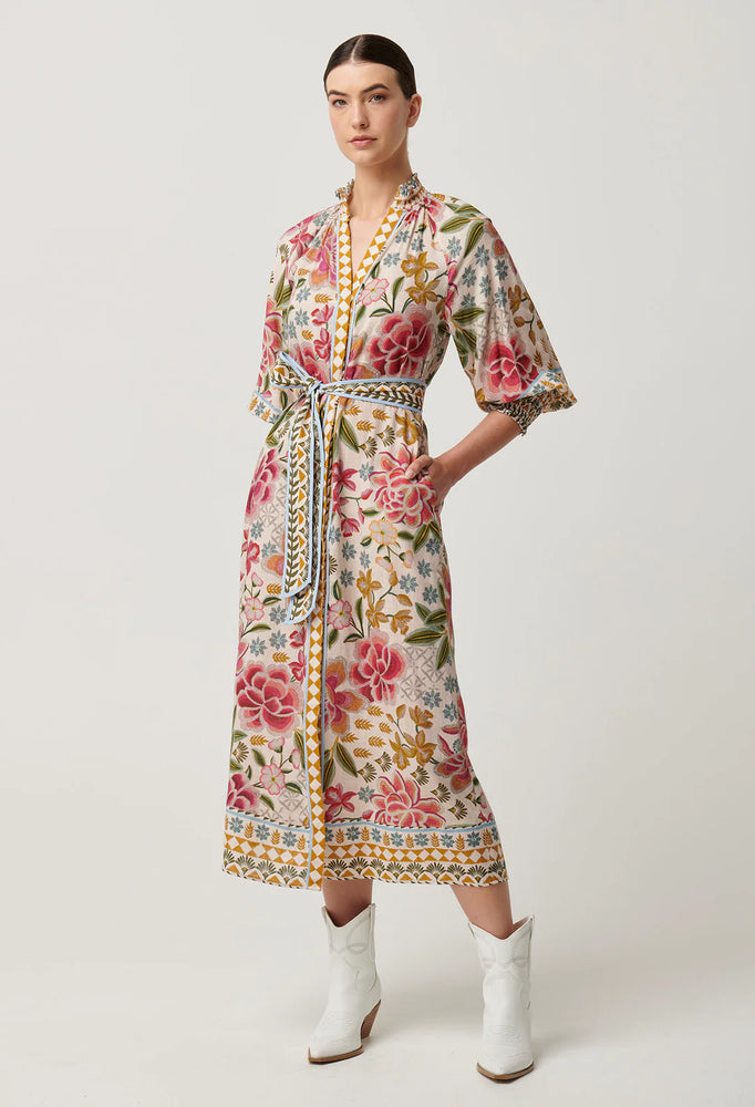 CARMEN VISCOSE LINEN PLACMENT PRINT MAXI DRESS