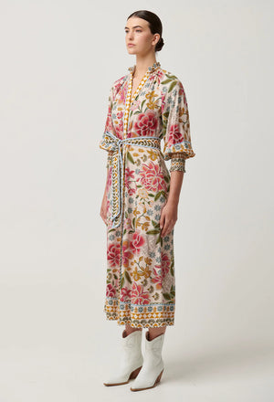 CARMEN VISCOSE LINEN PLACMENT PRINT MAXI DRESS