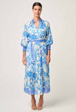 Carmen Silk Cotton Maxi Dress in Azure Mosaic