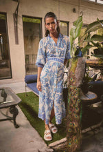 Carmen Silk Cotton Maxi Dress in Azure Mosaic