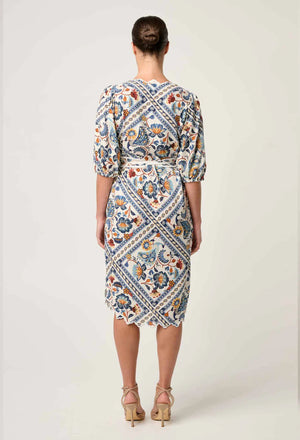 Theia Viscose Scallop Embroidered Dress in Petinos Floros