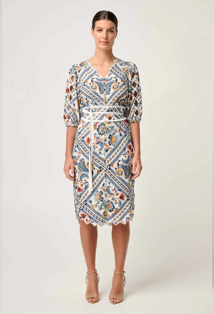 Theia Viscose Scallop Embroidered Dress in Petinos Floros