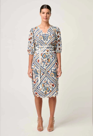 Theia Viscose Scallop Embroidered Dress in Petinos Floros