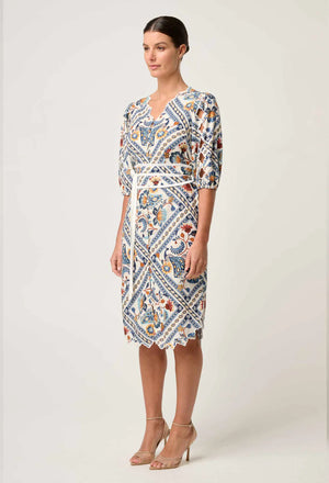 Theia Viscose Scallop Embroidered Dress in Petinos Floros