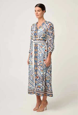 Alexis Silk Cotton Midi Dress in Petinos Floros