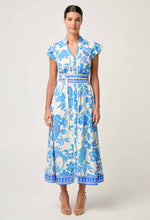 Callista Viscose Dobby Petal Sleeve Dress in Azure Mosaic