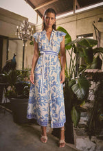 Callista Viscose Dobby Petal Sleeve Dress in Azure Mosaic