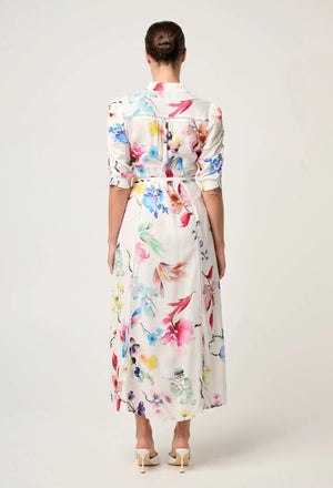 Xenia Yoke Linen Viscose Dress in Plume Blossom
