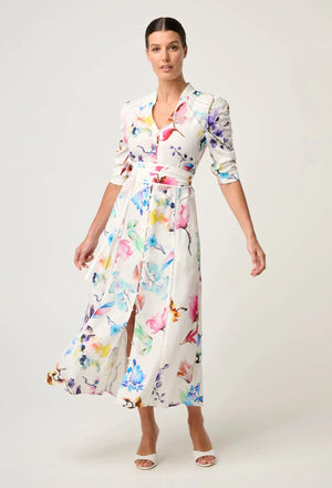 Xenia Yoke Linen Viscose Dress in Plume Blossom