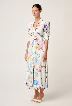 Xenia Yoke Linen Viscose Dress in Plume Blossom