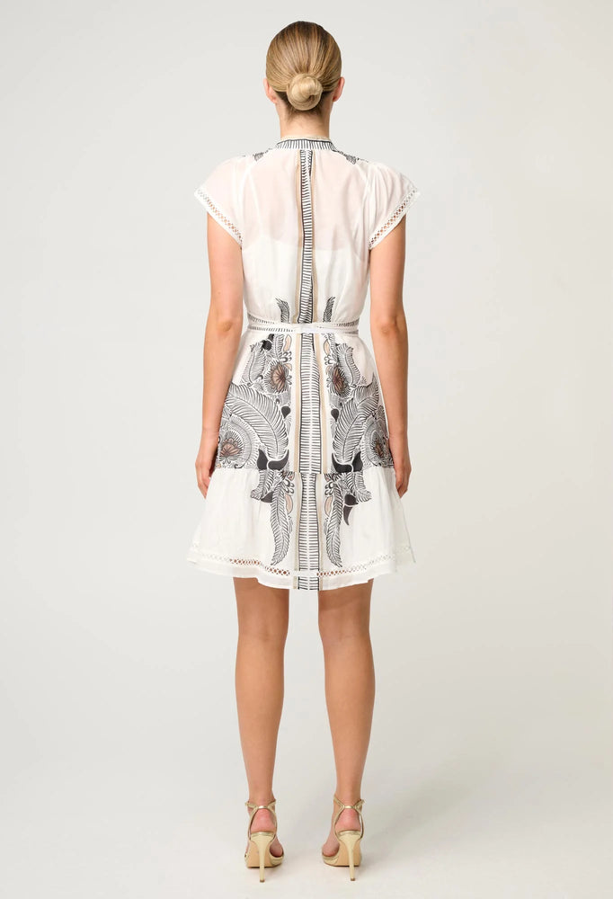 Malika Silk Cotton Lace Trim Flutter Sleeve Dress