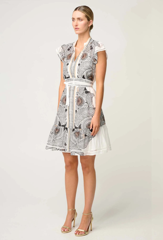 Malika Silk Cotton Lace Trim Flutter Sleeve Dress