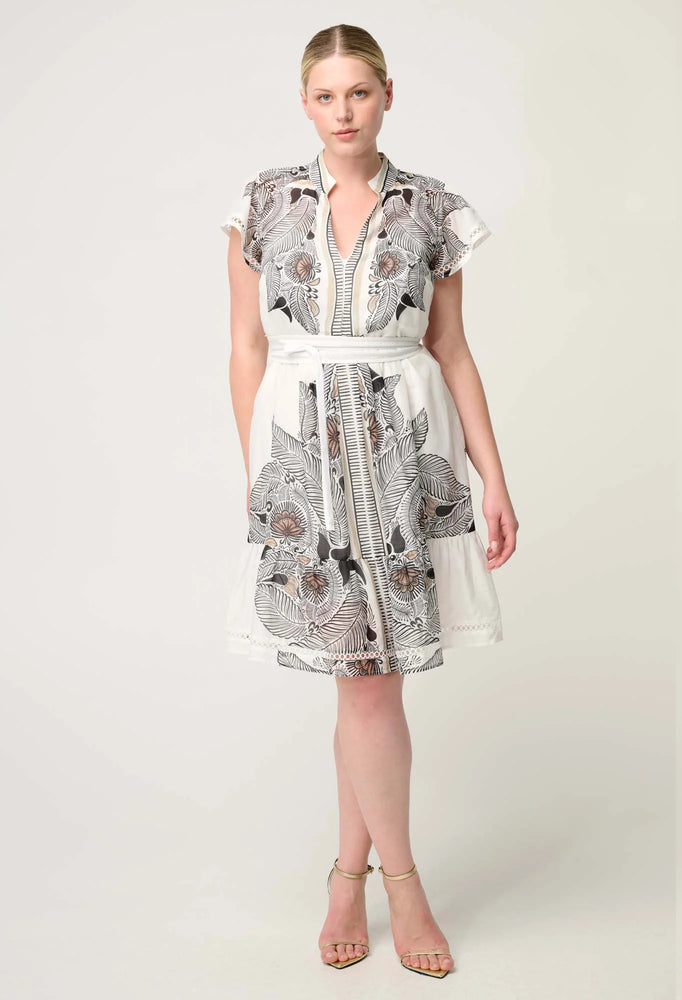 Malika Silk Cotton Lace Trim Flutter Sleeve Dress