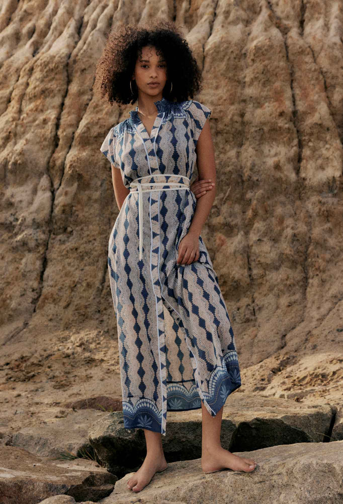 Rimal Cotton Silk Maxi Dress in Marrakech Topaz