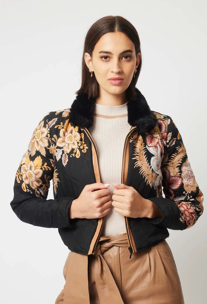 EMPRESS PLACEMENT PRINT CUPRO VISCOSE BOMBER - DRAGON FLOWER