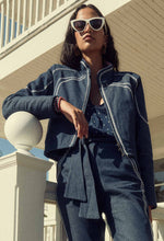 DELRAY REVERSIBLE PLACEMENT EMBROIDERED COTTON DENIM & LINEN JACKET - PALM SHADOW