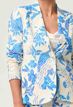 Leandro Contrast Lace Linen Viscose Stretch Blazer in Azure Mosaic