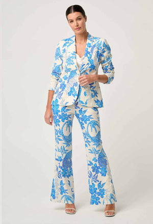 Leandro Contrast Lace Linen Viscose Stretch Blazer in Azure Mosaic