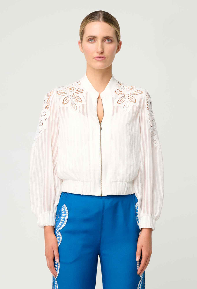 Lamia Tencel Lace Detail Bomber in Ivory