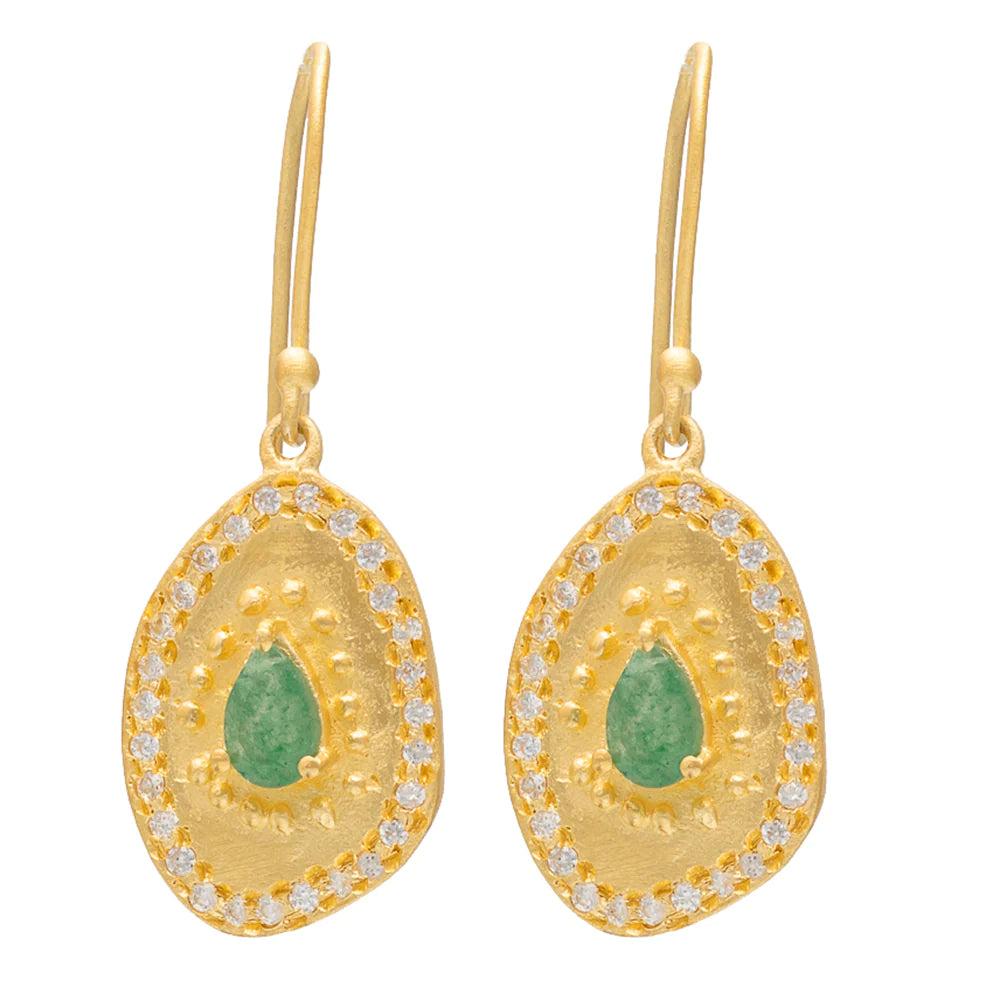 
            
                Load image into Gallery viewer, CLIO gold plate earrings with Green Aventurine &amp;amp; Cubic Zirconia
            
        