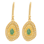 CLIO gold plate earrings with Green Aventurine & Cubic Zirconia