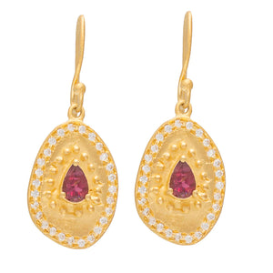 
            
                Load image into Gallery viewer, Clio gold plate earrings with Pink Tourmaline &amp;amp; Cubic Zirconia
            
        