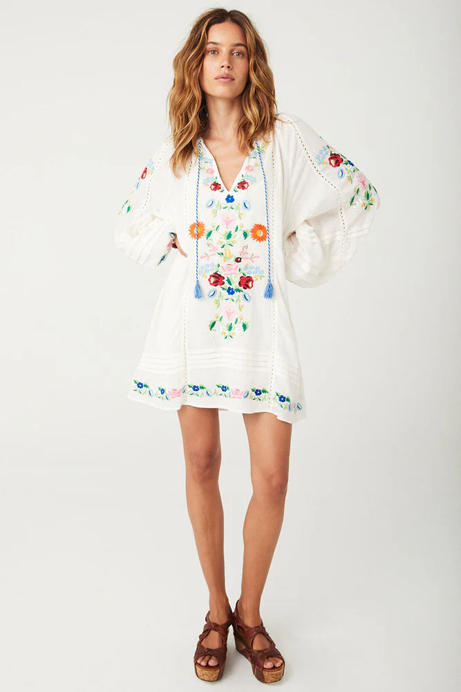 FLORAPALOOSA EMBROIDERED TUNIC DRESS- WILDFLOWER