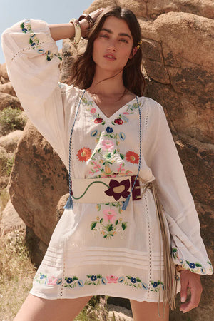 FLORAPALOOSA EMBROIDERED TUNIC DRESS- WILDFLOWER