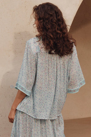 LITTLE BIRD FLUTTER SLEEVE BLOUSE - SKY