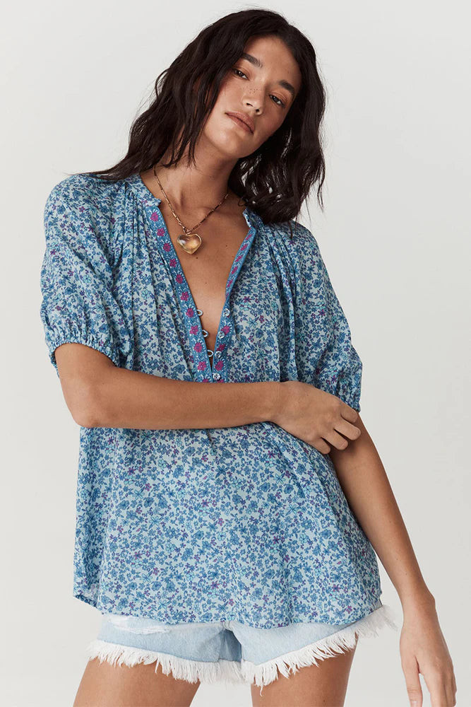 Love Jetty Short Sleeve Blouse - Blue Nirvana