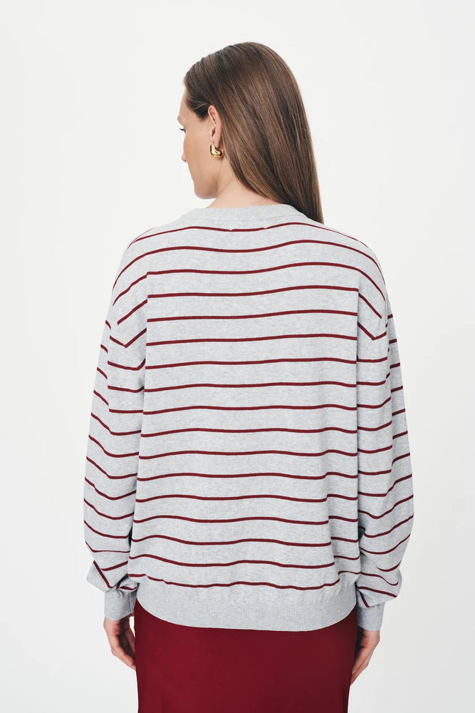 Tatiana Stripe Knit Top Merlot Red Marle