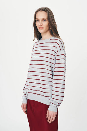 Tatiana Stripe Knit Top Merlot Red Marle
