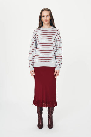 Tatiana Stripe Knit Top Merlot Red Marle