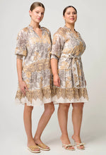 SANIBEL LACE TRIM COTTON SILK RAGLAN SLEEVE DRESS - golden mallow