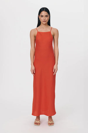 
            
                Load image into Gallery viewer, TRINA LINEN SLIP DRESS APEROL RED
            
        