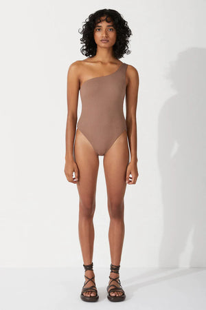 
            
                Load image into Gallery viewer, Chocolate Rib One Shoulder One Piece
            
        