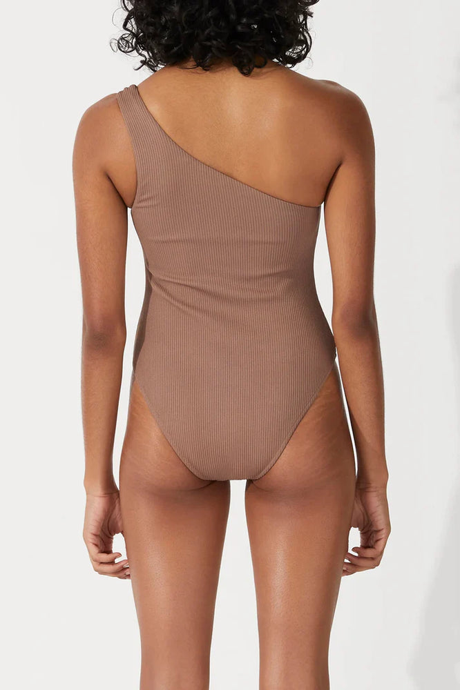 
            
                Load image into Gallery viewer, Chocolate Rib One Shoulder One Piece
            
        