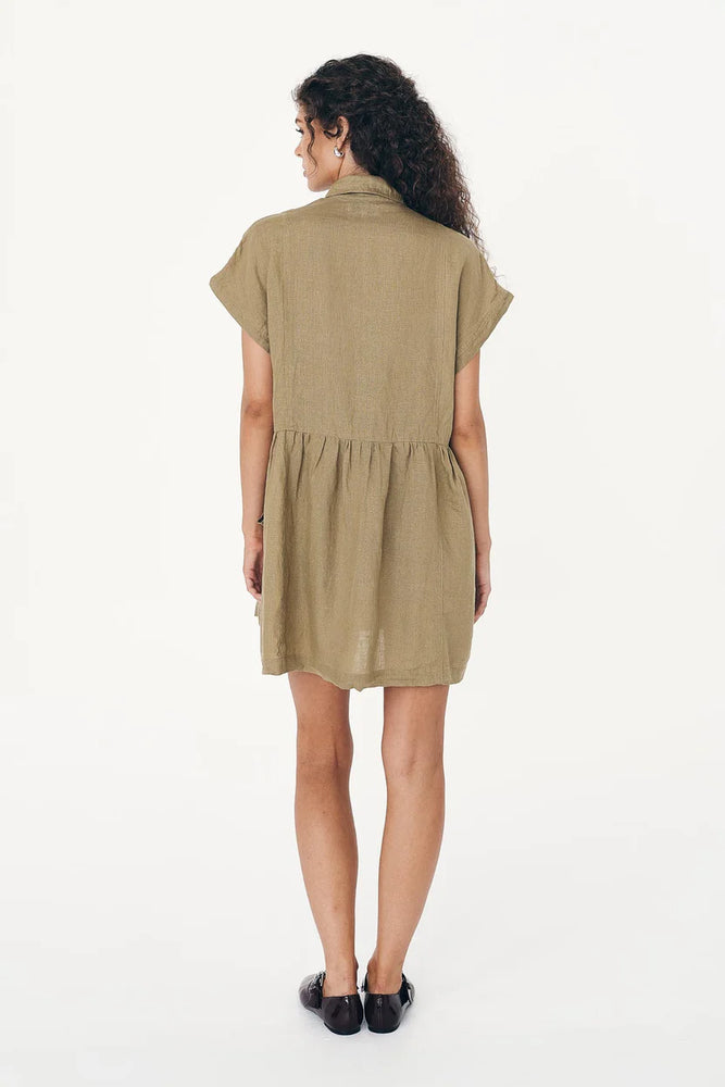 Gina Linen Mini Dress Dusty Olive