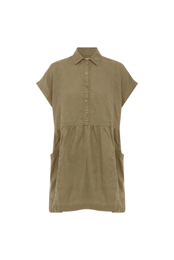 Gina Linen Mini Dress Dusty Olive