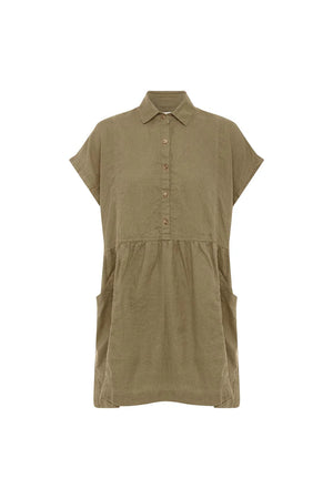 Gina Linen Mini Dress Dusty Olive
