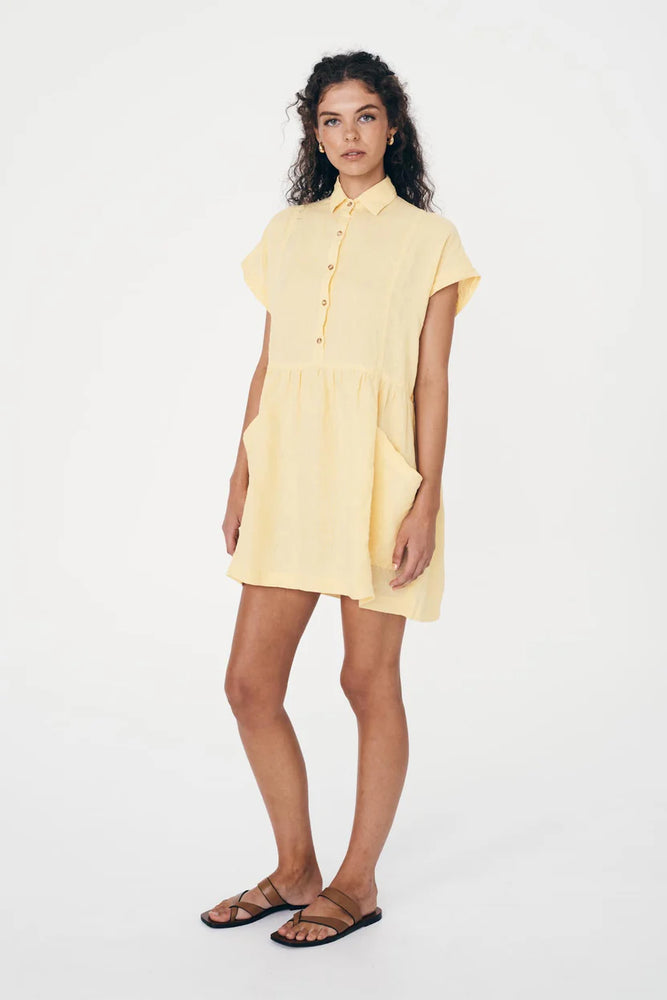 Gina Linen Mini Dress Lemon