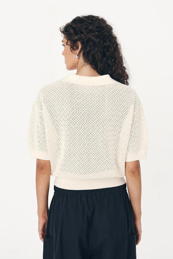 Loretta Pointelle Knit Top Bone