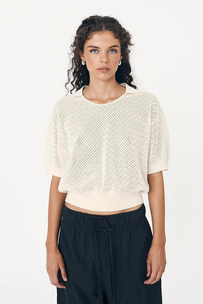 Loretta Pointelle Knit Top Bone