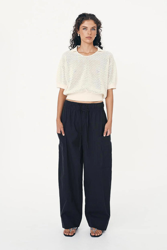 Loretta Pointelle Knit Top Bone