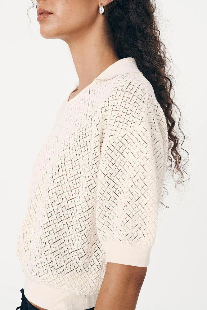 Loretta Pointelle Knit Top Bone