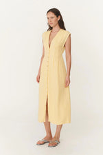 Mira Linen Midi Dress Lemon