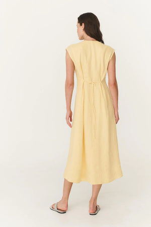 Mira Linen Midi Dress Lemon
